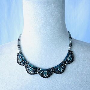 Vintage from 1980’s Blue Beaded Statement Necklace